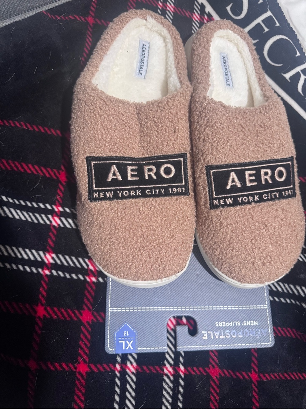 Aeropostale Men’s Slip-On Sherpa Slippers in Brown